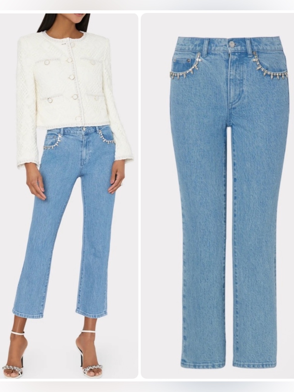 MILLY Hali Crystal Embellished Skinny Crop Light Wash Jeans Denim Pants NWT $325